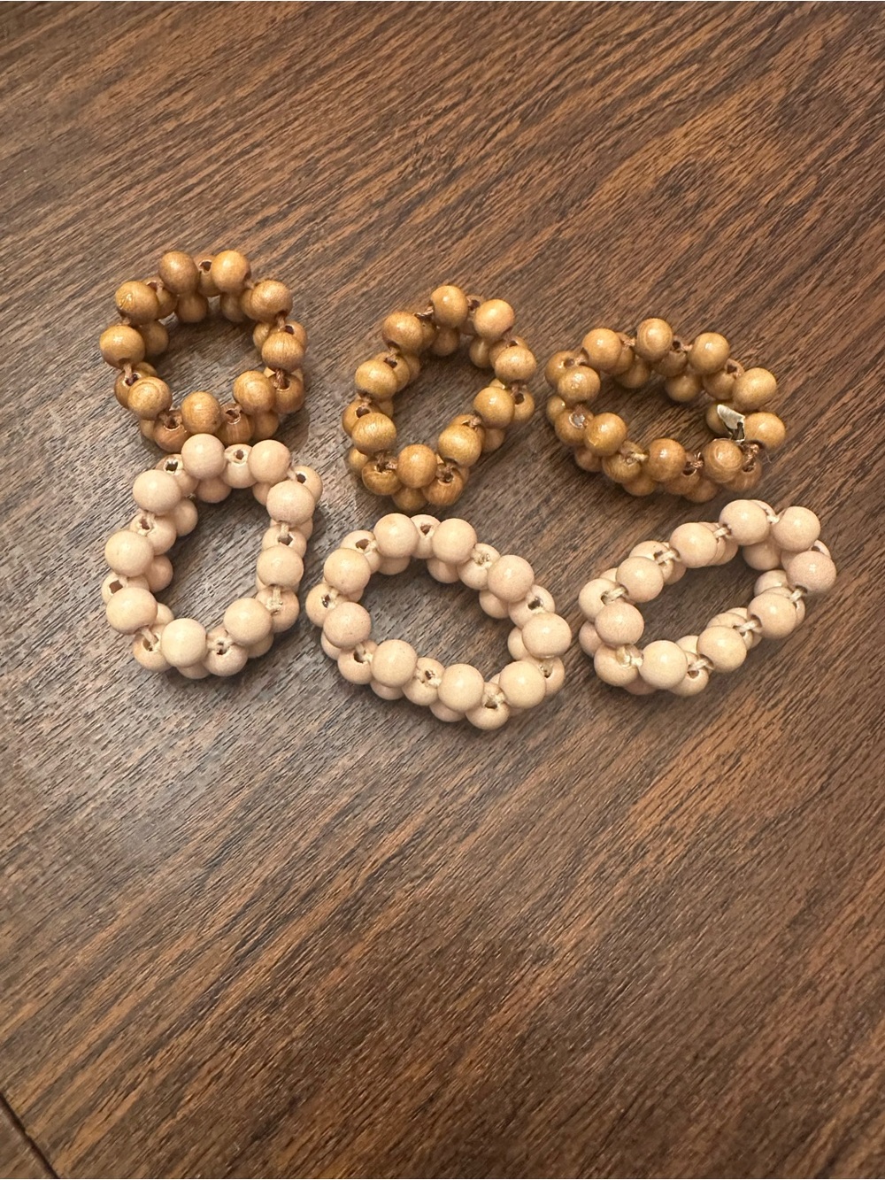 Wood Bead Napkin Rings Set - Natural Beige and Natural Brown